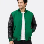 Dark Green Wool Varsity Jacket Black Sleeves Black Ribbing copy