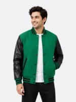 Dark Green Wool Varsity Jacket Black Sleeves Black Ribbing copy