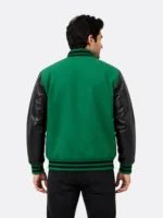Dark Green Wool Varsity Jacket with Black Sleeves sale
