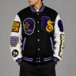 Doomspin Exclusive Black Wool Varsity Jacket Skull Graphic Patch