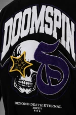 Doomspin Exclusive Black Wool Varsity Jacket Skull Graphic Patch On Sale
