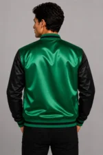 Emerald Green Black Satin Varsity Jacket Mens Forest Lining On Sale
