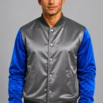 Graphite Cobalt Blue Satin Varsity Jacket Mens Cobalt Lining