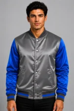 Graphite Cobalt Blue Satin Varsity Jacket Mens Cobalt Lining