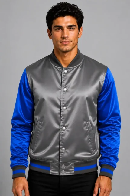 Graphite Cobalt Blue Satin Varsity Jacket Mens Cobalt Lining