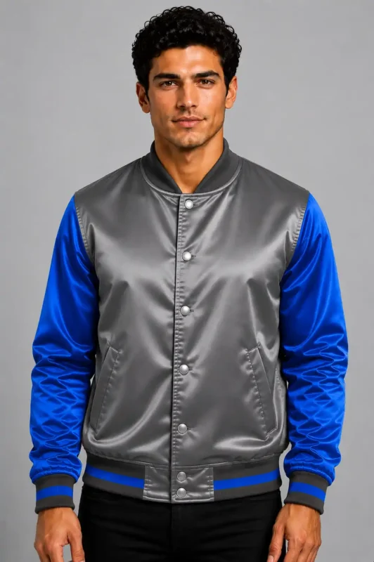 Graphite Cobalt Blue Satin Varsity Jacket Mens Cobalt Lining