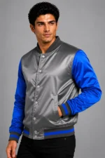 Graphite Cobalt Blue Satin Varsity Jacket Mens Cobalt Lining On Sale