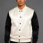 Ice White Black Satin Varsity Jacket Mens White Satin Lining