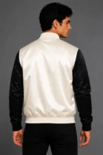 Ice White Black Satin Varsity Jacket Mens White Satin Lining For Sale