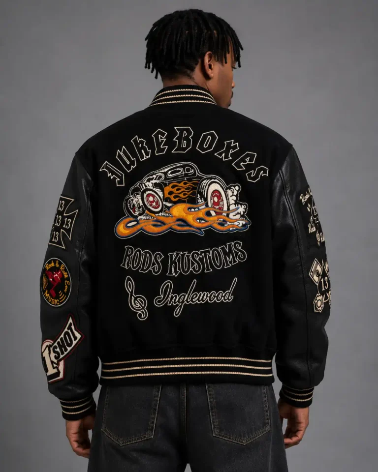 Jukeboxes Rods Kustoms Exclusive Black Wool Varsity Jacket Patch For Sale