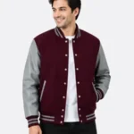 Maroon Wool Varsity Jacket Grey Sleeves Maroon White Ribbing