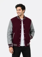Maroon Wool Varsity Jacket Grey Sleeves Maroon White Ribbing