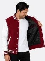 Maroon Wool Varsity Jacket White Sleeves Maroon White
