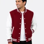 Maroon Wool Varsity Jacket White Sleeves Maroon White Ribbing