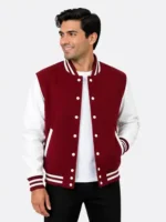 Maroon Wool Varsity Jacket White Sleeves Maroon White Ribbing