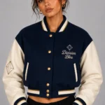 Navy Atelier Embroidered Cropped Varsity Jacket Women Navy Cream