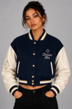 Navy Atelier Embroidered Cropped Varsity Jacket Women Navy Cream