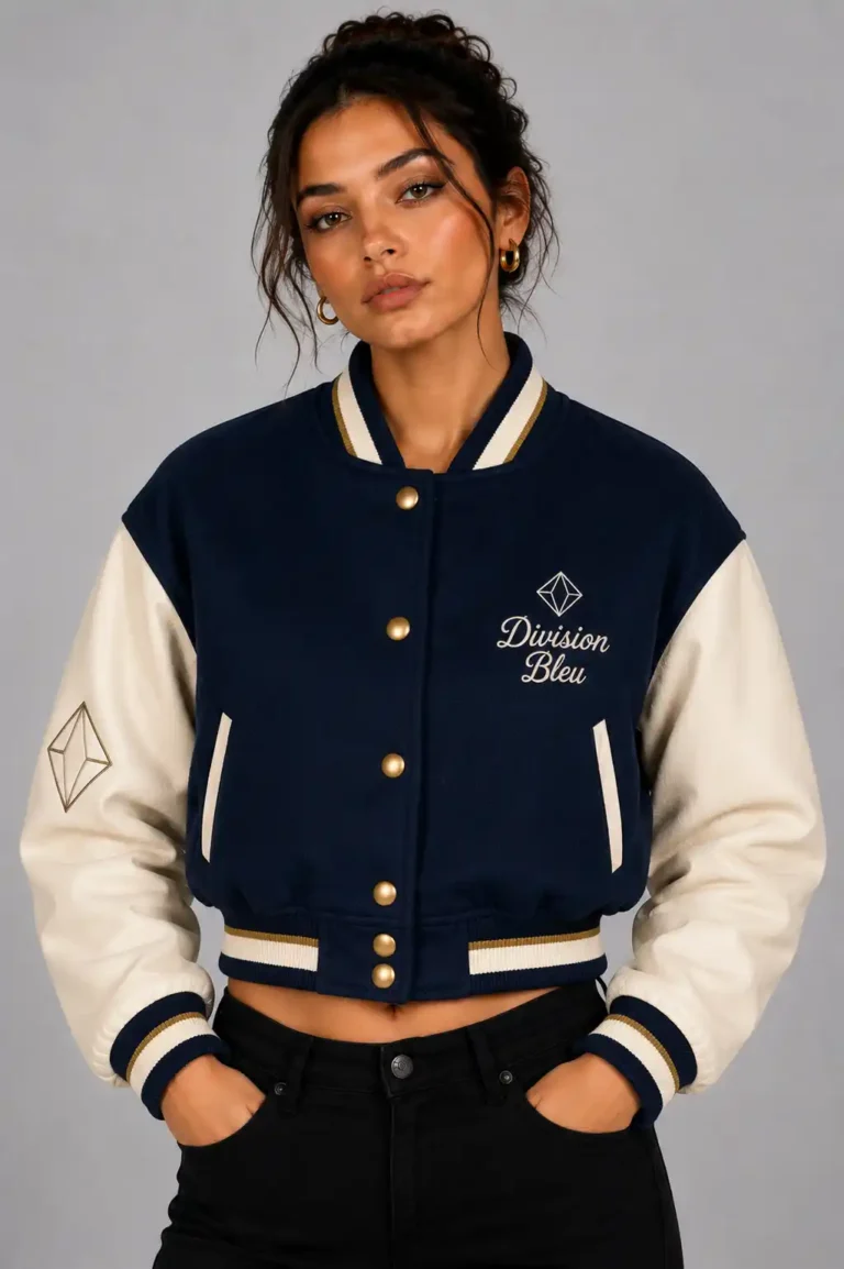 Navy Atelier Embroidered Cropped Varsity Jacket Women Navy Cream