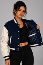 Navy Atelier Embroidered Cropped Varsity Jacket Women Navy Cream For Sale