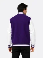 Purple Wool Varsity Jacket Leather Sleeves Purple White Ribbing For Sale