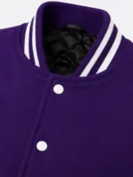Purple Wool Varsity Jacket Leather Sleeves Purple White Ribbing On Sale
