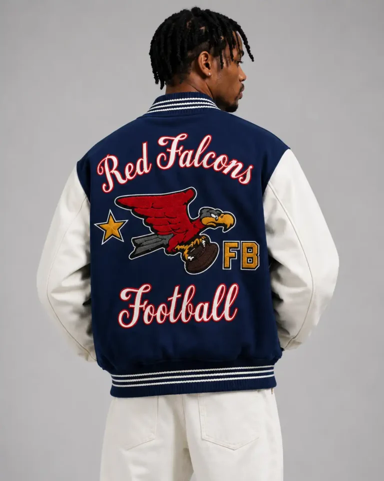 Red Falcons Football Exclusive Navy Wool Varsity Jacket