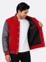 Red Wool Varsity Jacket Leather Sleeves