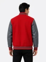 Red Wool Varsity Jacket Leather Sleeves For Sale