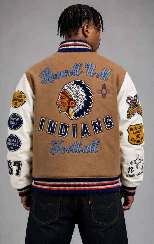 Roswell NM Indians Football Exclusive Tan Wool Varsity Jacket For Sale