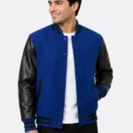 Royal Blue Varsity Jacket Black Leather Sleeves White Ribbing