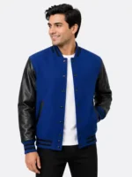 Royal Blue Varsity Jacket Black Leather Sleeves White Ribbing