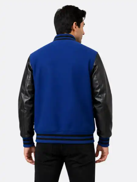 Royal Blue Wool Leather Varsity Jacket On Sale