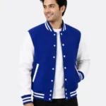 Royal Blue Wool Varsity Jacket White Sleeves Blue White Ribbing