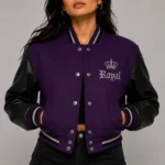 Royal Poison Embroidered Cropped Varsity Jacket Women Purple Black