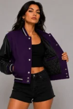 Royal Poison Embroidered Cropped Varsity Jacket Women Purple Black For Sale