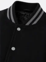 Shop Black Grey Sleeve Varsity Jacket Black White Striped Ribbing