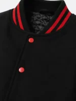 Shop Black Leather Sleeve Varsity Jacket Red Striped Ribbing