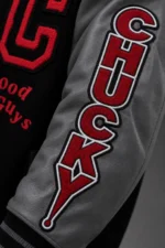 Shop Chucky Exclusive Black Grey Leather Sleeve Varsity Jacket 1990