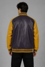 Shop Exclusive Grey Leather Varsity Jacket Gold Sleeves Peace Patch
