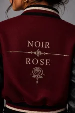 Shop Noir Rose Embroidered Cropped Varsity Jacket Women Scarlet Burgundy
