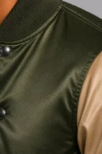 Shop Olive Green Tan Satin Varsity Jacket Mens Olive Satin Lining