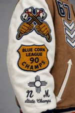Shop Roswell NM Indians Football Exclusive Tan Wool Varsity Jacket