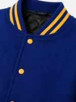 Shop Royal Blue Gold Sleeve Varsity Jacket Gold Striped Ribbing