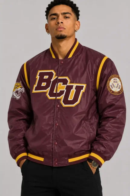 Bethune-Cookman Wildcats Teddy Maroon Varsity Satin Jacket
