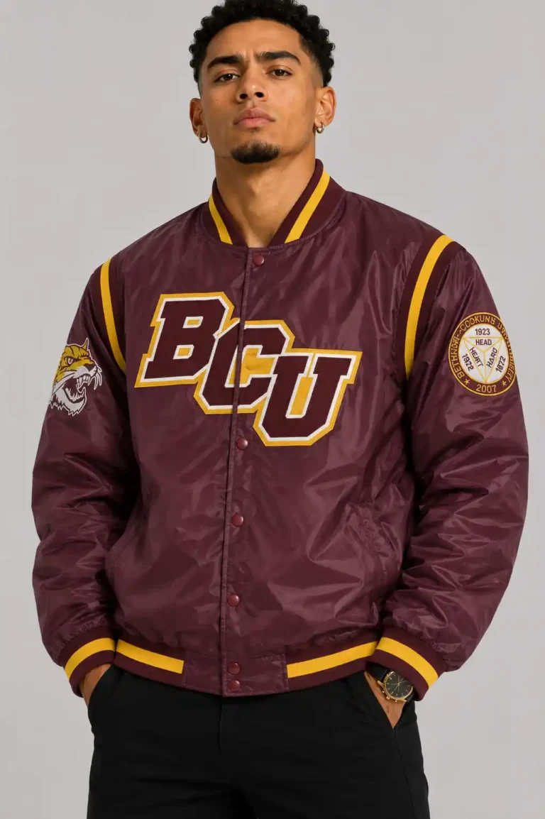 Bethune-Cookman Wildcats Teddy Maroon Varsity Satin Jacket