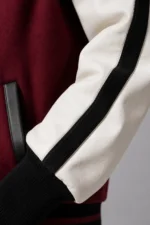 Burgundy Wool and Cream Leather Hooded Letterman Varsity Jacket On Sale