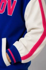 Buy Blue and White Half Zip Hooded Wool and Leather Varsity Jacket