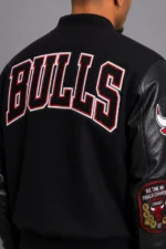 Buy Classic Chicago Bulls Wool Varsity Leather Jacket Black