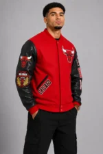 Buy Classic Chicago Bulls Wool Varsity Leather Jacket Red and Black