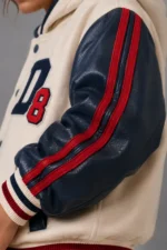 Buy Cream Wool Navy Leather Hooded Letterman Varsity Jacket